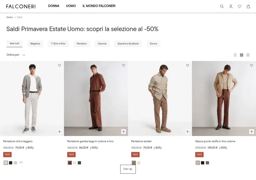 Schermata della pagina offerta di Falconeri