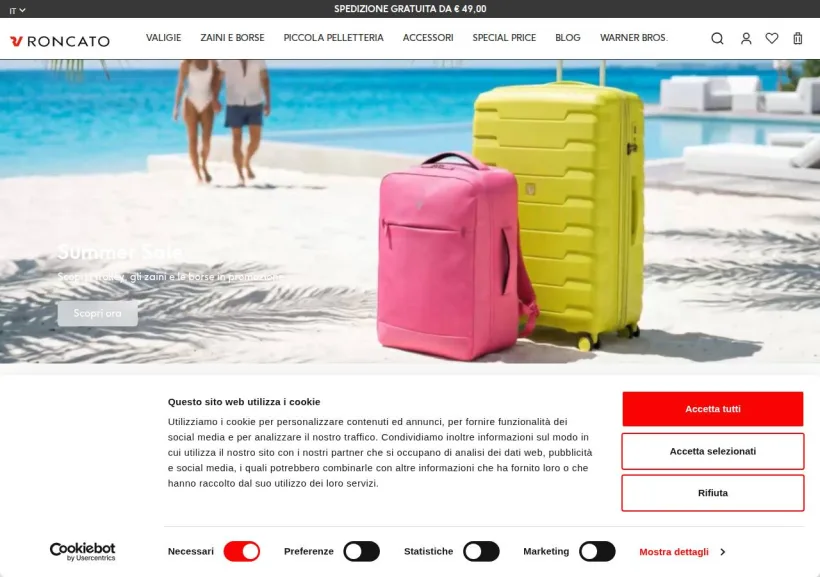 Schermata della pagina offerta di Roncato