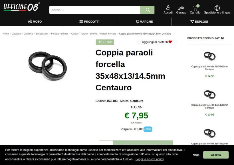 Schermata della pagina offerta di Officine 08