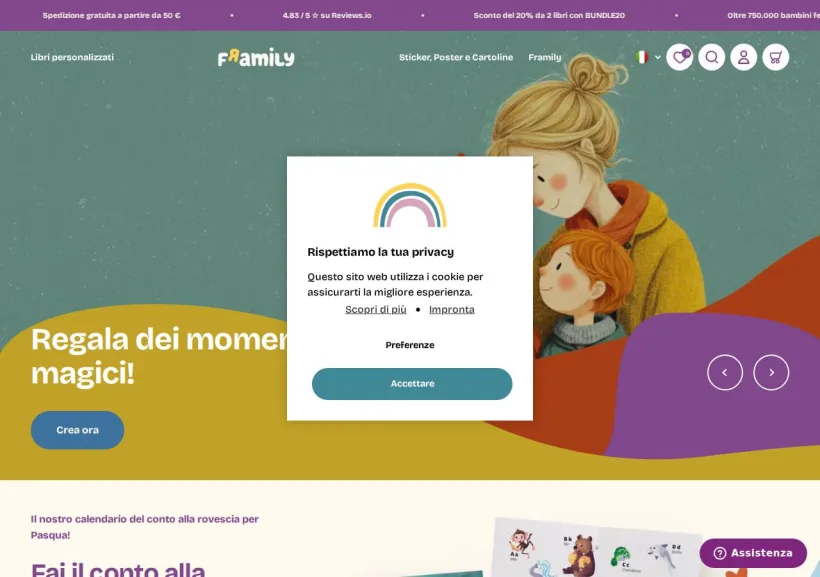 Schermata della pagina offerta di Framily