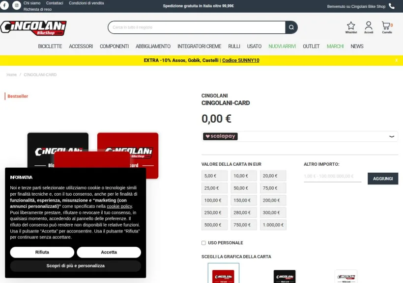Schermata della pagina offerta di Cingolani Bike Shop