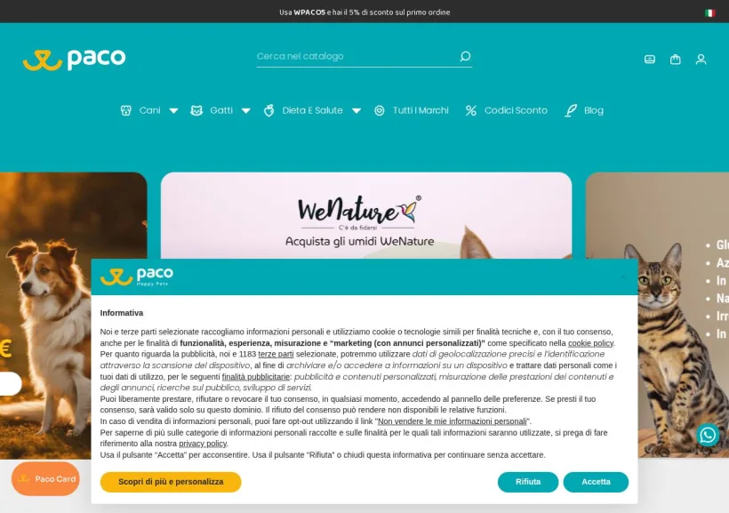 Schermata della pagina offerta di Paco Pet Shop