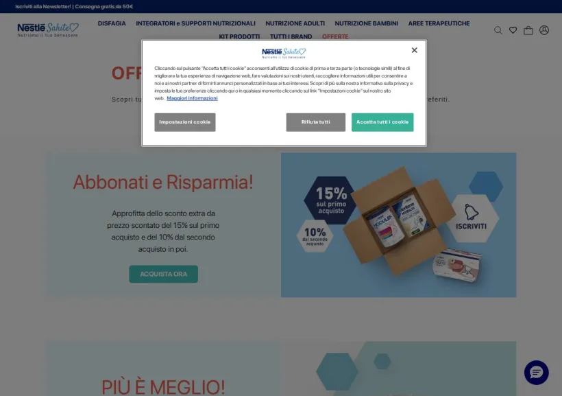 Schermata della pagina offerta di Nestlè Salute
