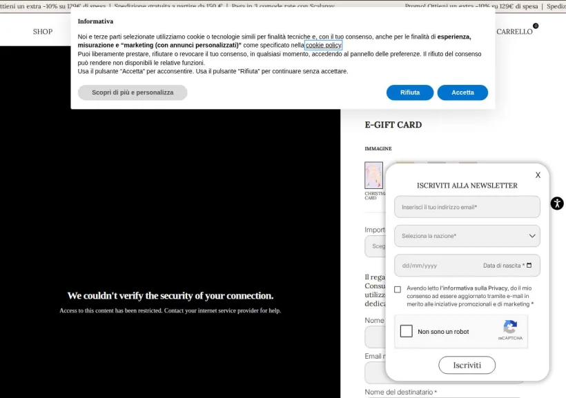 Schermata della pagina offerta di Dixie