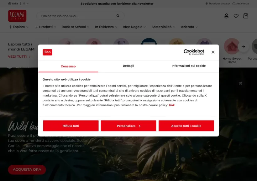 Schermata della pagina offerta di LEGAMI