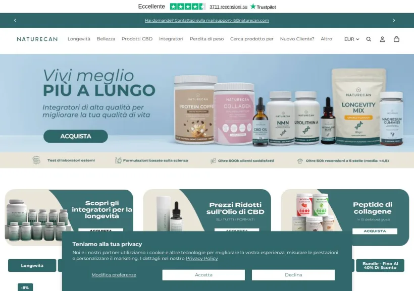 Schermata della pagina offerta di Naturecan