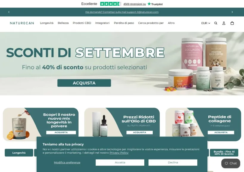Schermata della pagina offerta di Naturecan