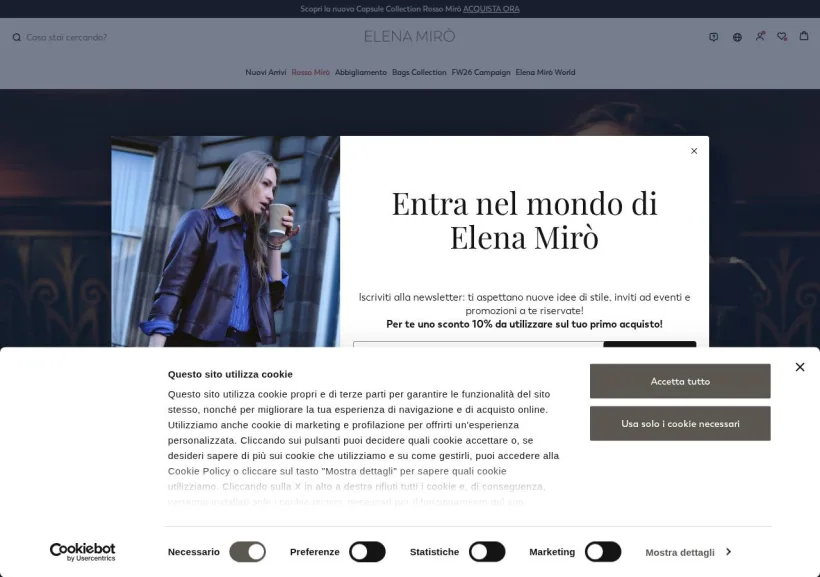 Schermata della pagina offerta di Elena Mirò 