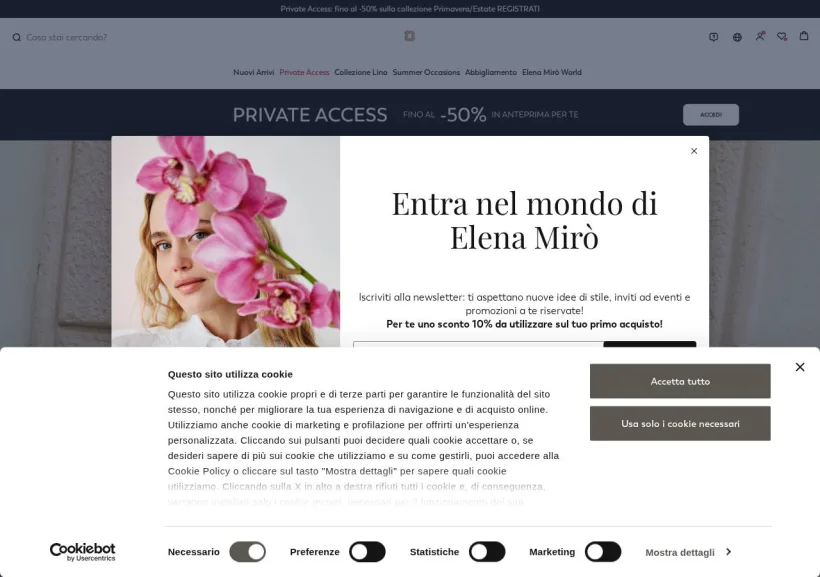 Schermata della pagina offerta di Elena Mirò 