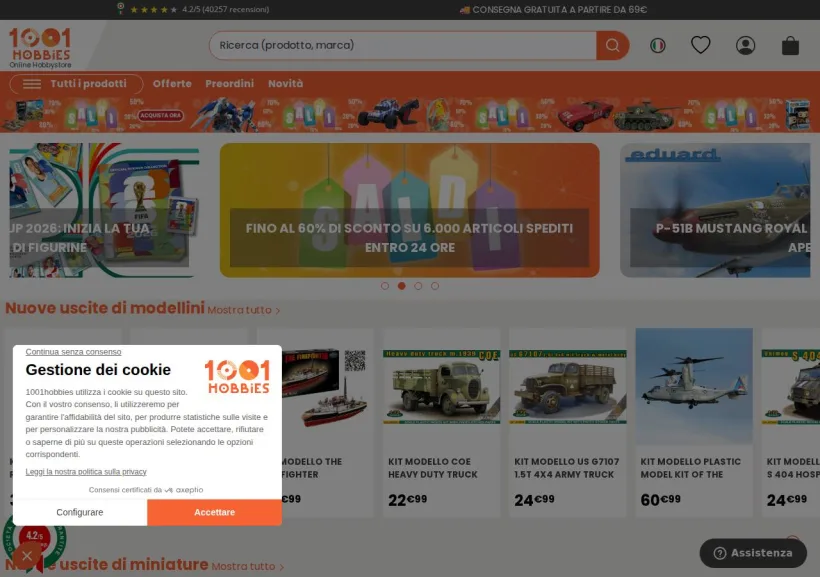 Schermata della pagina offerta di 1001 Modellini