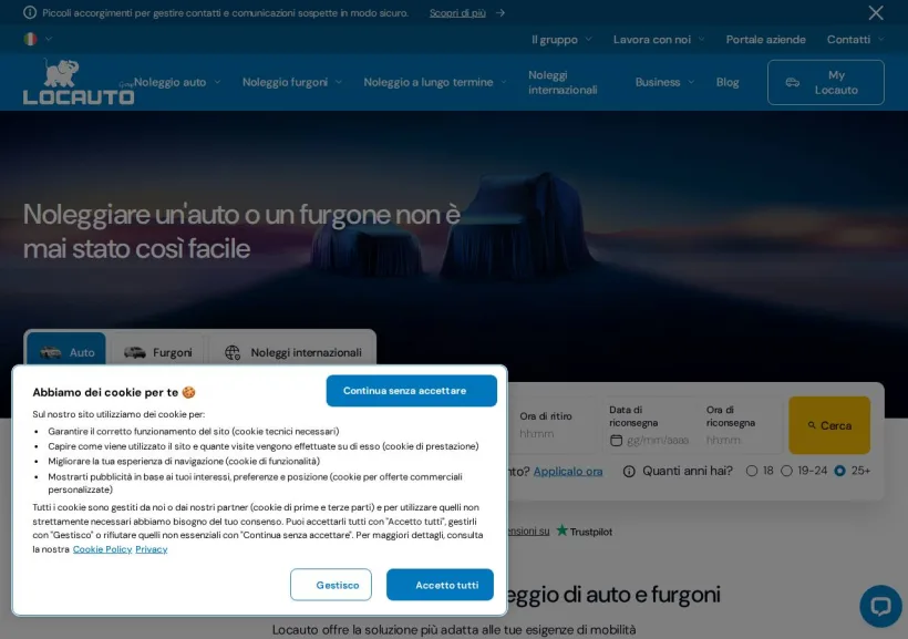 Schermata della pagina offerta di Locauto