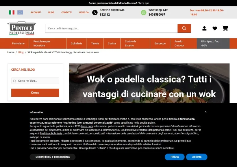 Schermata della pagina offerta di Pentole Professionali