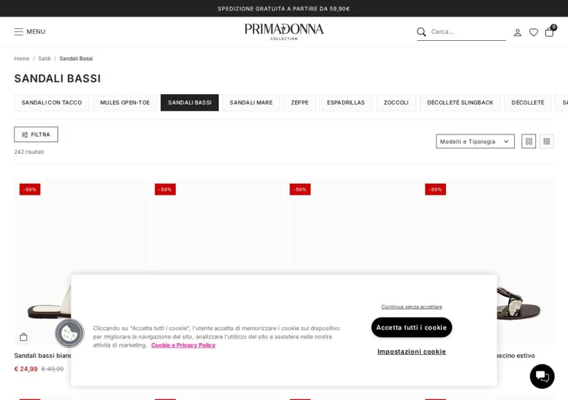 Schermata della pagina offerta di Primadonna 