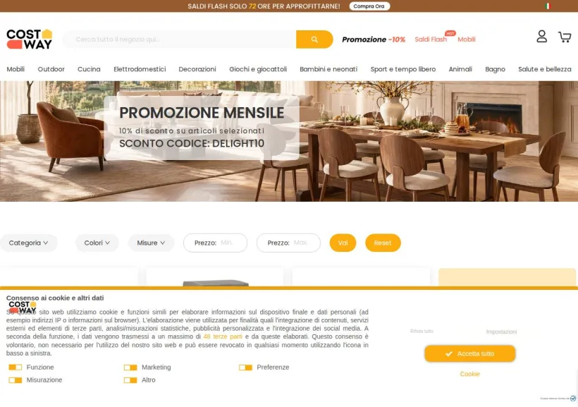 Schermata della pagina offerta di COSTWAY
