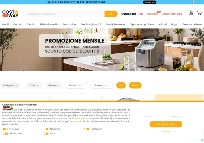 Schermata della pagina offerta di COSTWAY