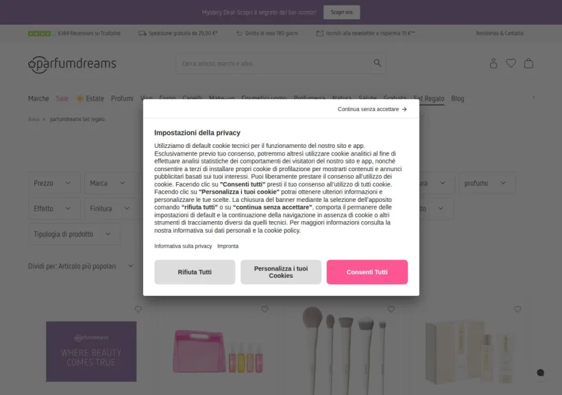 Schermata della pagina offerta di Parfumdreams