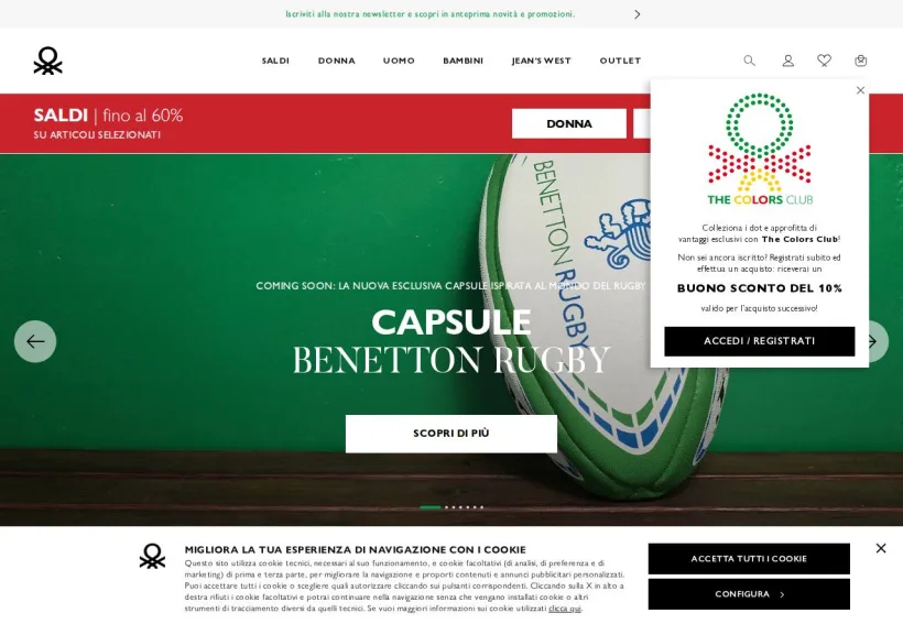Schermata della pagina offerta di Benetton 