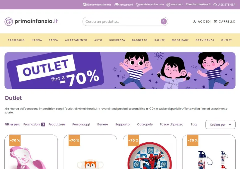 Schermata della pagina offerta di Prima Infanzia