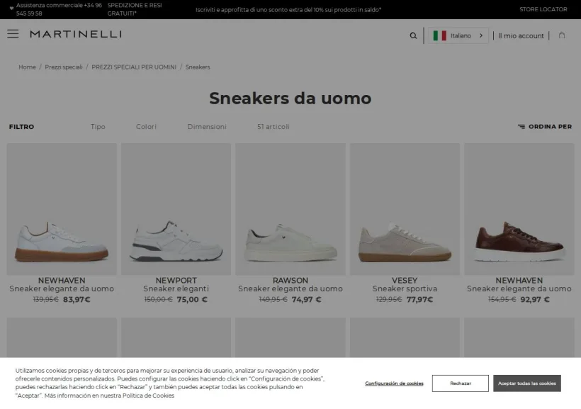 Schermata della pagina offerta di Martinelli