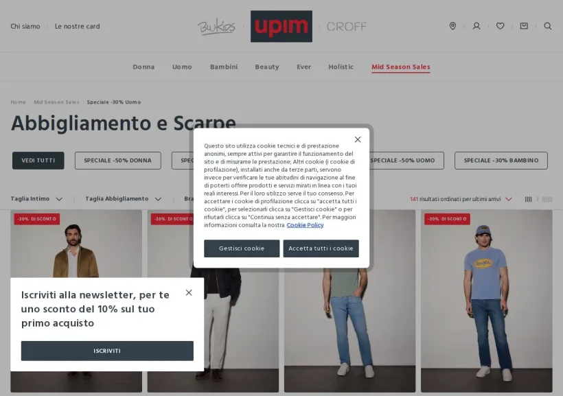 Schermata della pagina offerta di Upim