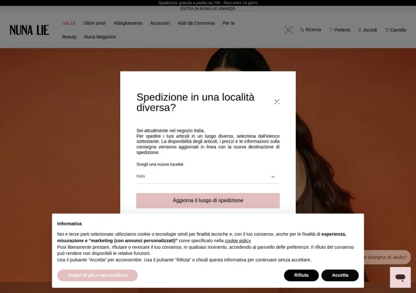 Schermata della pagina offerta di Nuna Lie
