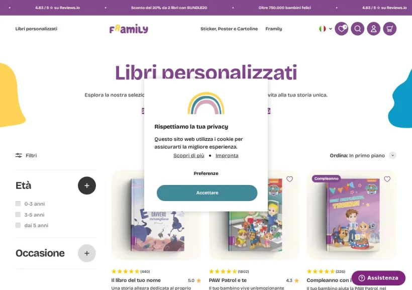 Schermata della pagina offerta di Framily