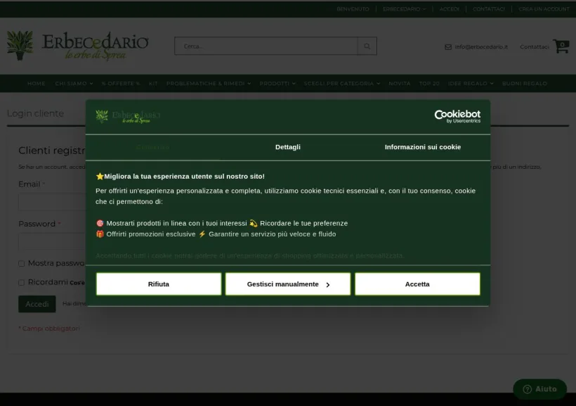 Schermata della pagina offerta di Erbecedario