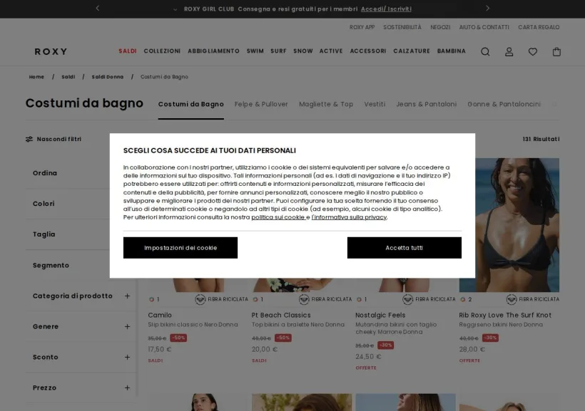 Schermata della pagina offerta di Roxy