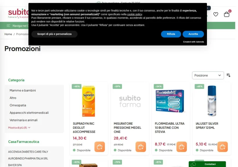 Schermata della pagina offerta di SubitoFarma