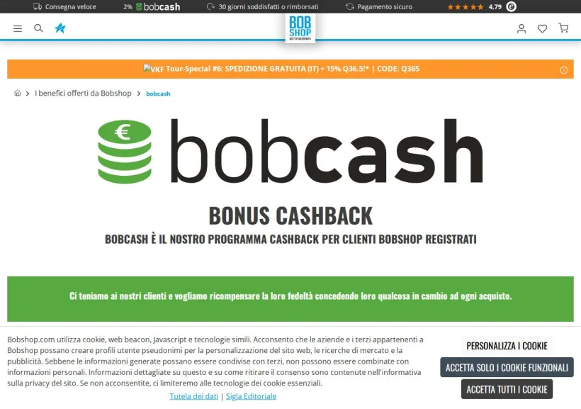Schermata della pagina offerta di Bobshop