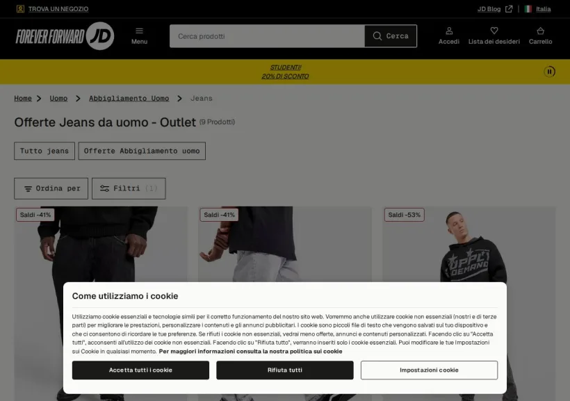 Schermata della pagina offerta di JD Sports