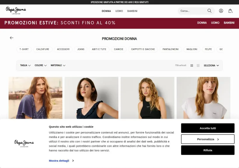 Schermata della pagina offerta di Pepe Jeans