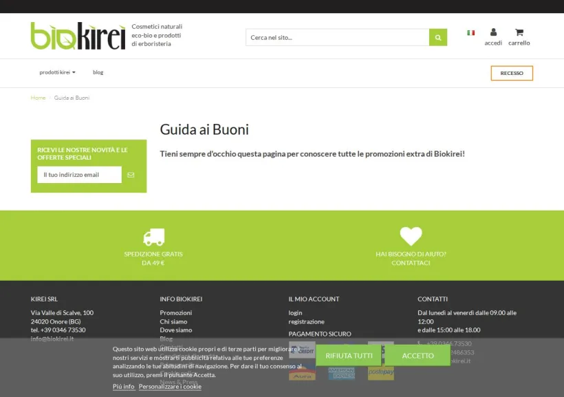Schermata della pagina offerta di Biokirei