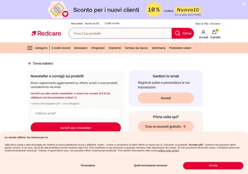 Schermata della pagina offerta di Shop Farmacia