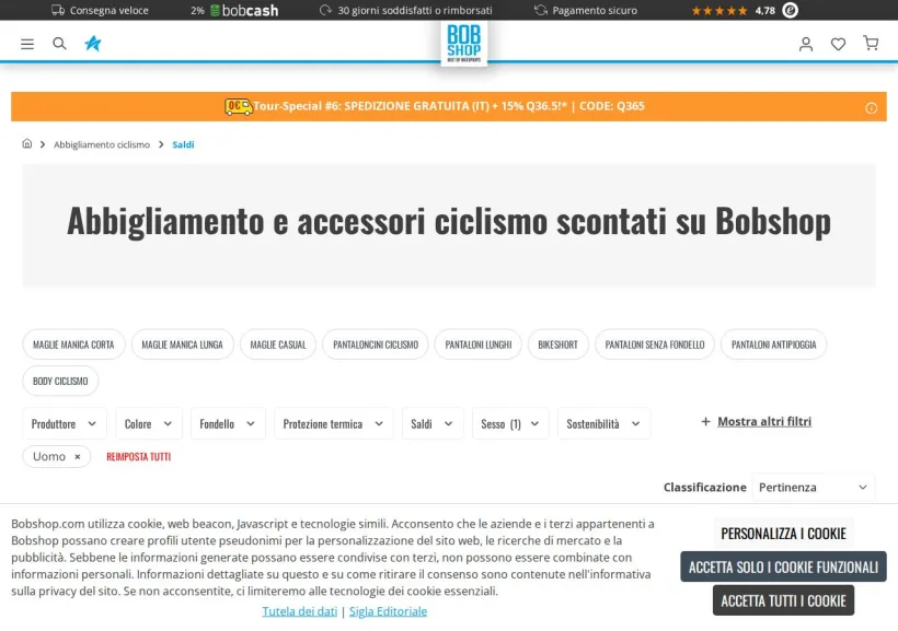 Schermata della pagina offerta di Bobshop
