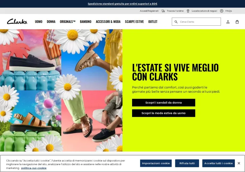 Schermata della pagina offerta di Clarks