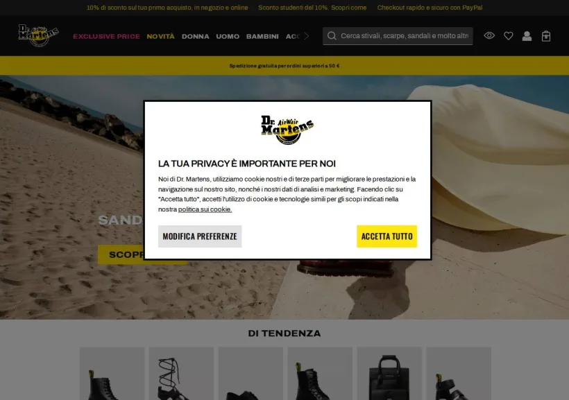 Schermata della pagina offerta di Dr Martens