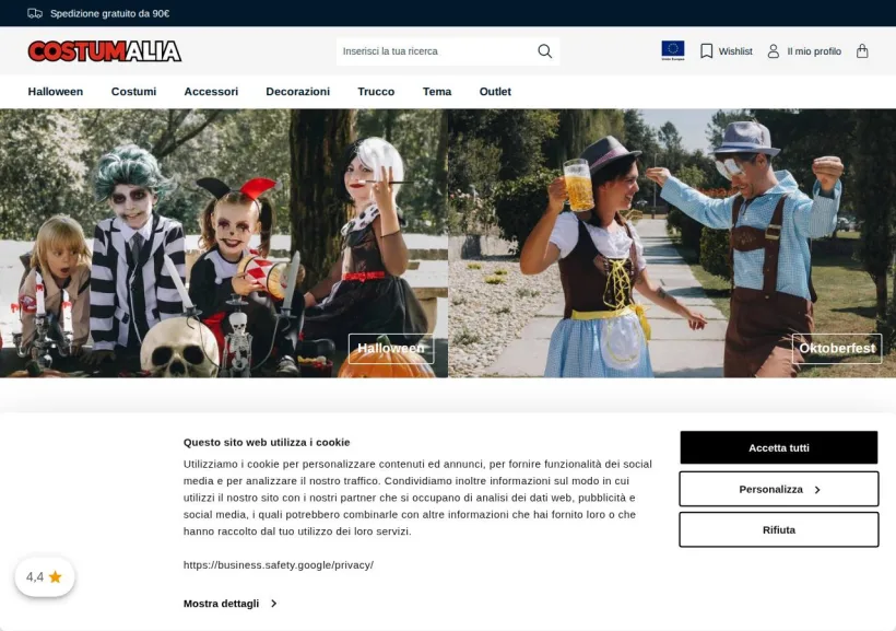 Schermata della pagina offerta di Costumalia.it