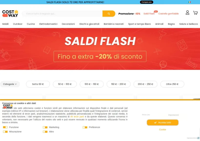 Schermata della pagina offerta di COSTWAY