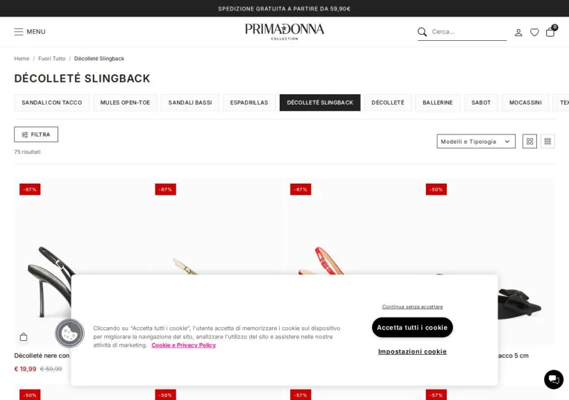 Schermata della pagina offerta di Primadonna 
