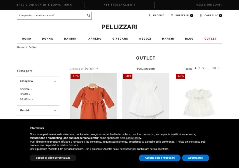 Schermata della pagina offerta di Negozi Pellizzari