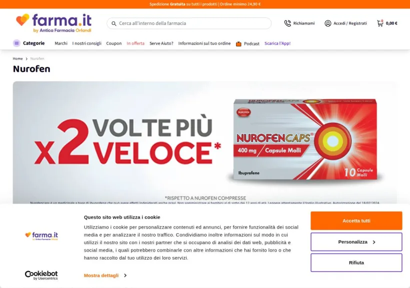 Schermata della pagina offerta di Antica Farmacia Orlandi