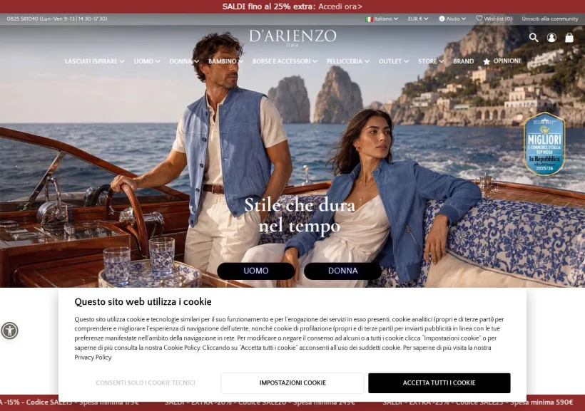 Schermata della pagina offerta di D'Arienzo 
