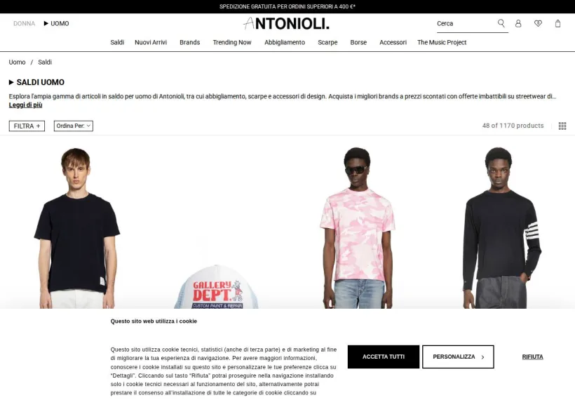 Schermata della pagina offerta di Antonioli
