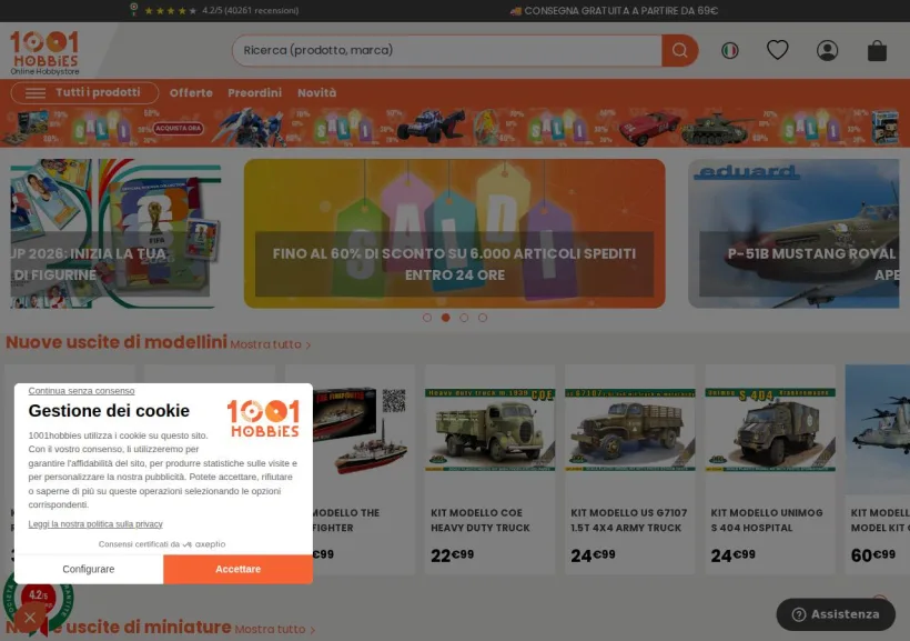 Schermata della pagina offerta di 1001 Modellini