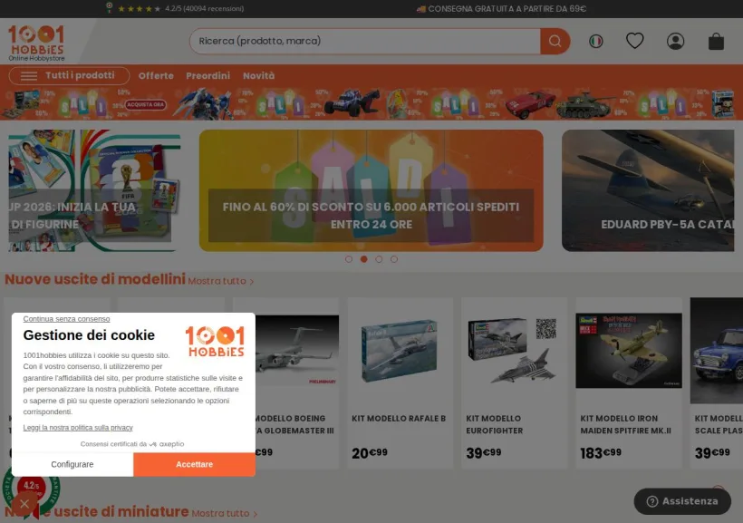 Schermata della pagina offerta di 1001 Modellini