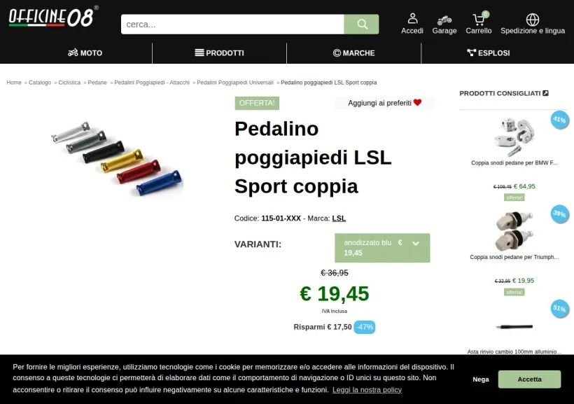 Schermata della pagina offerta di Officine 08