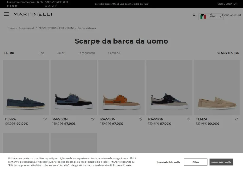 Schermata della pagina offerta di Martinelli