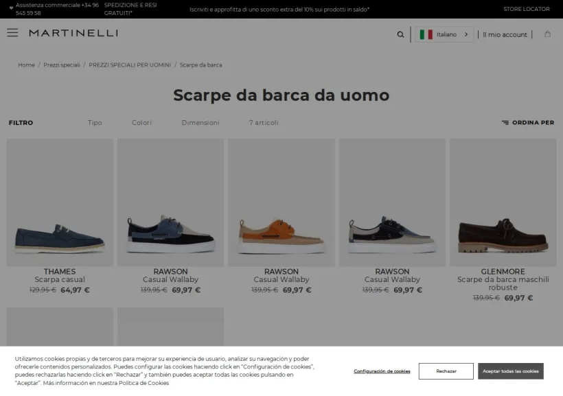 Schermata della pagina offerta di Martinelli