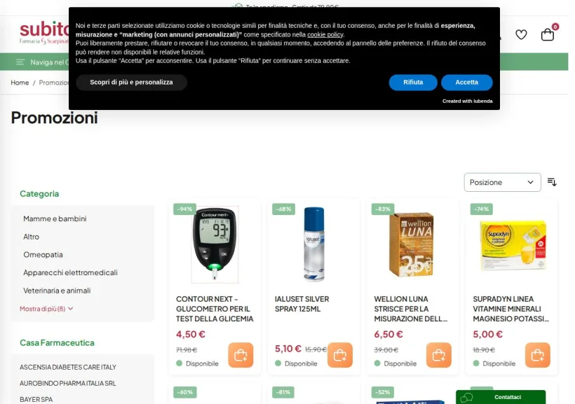 Schermata della pagina offerta di SubitoFarma
